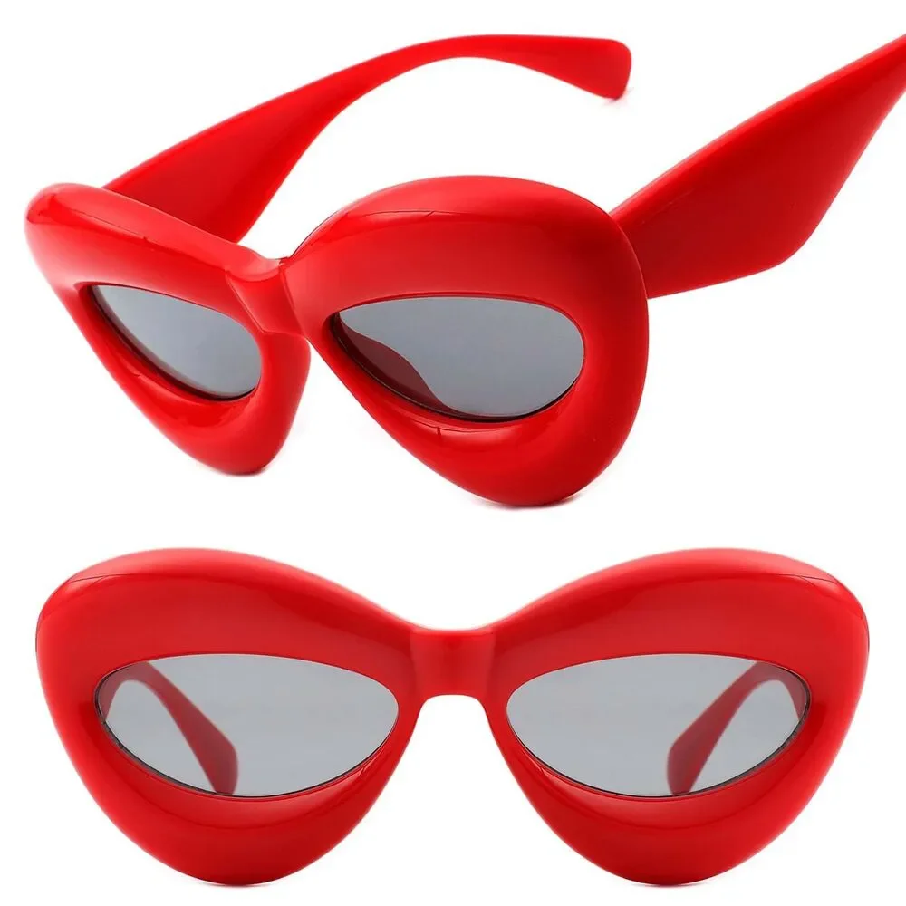 Irregular Chic Chunky Bloated Balloon Fashion Womens Red Cat Eye Sunglasses